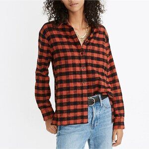 MADEWELL Women's Flannel Oversized Ex-Boyfriend Shirt in Red Buffalo Check S